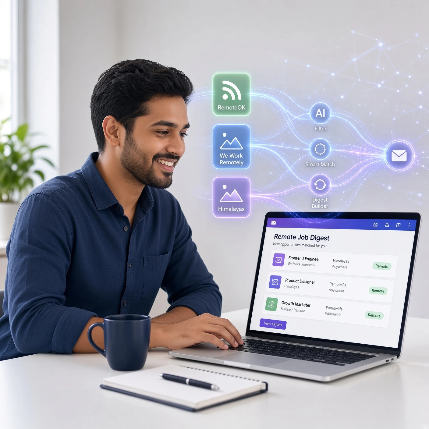 Send a daily remote developer job digest from RSS feeds using SMTP email